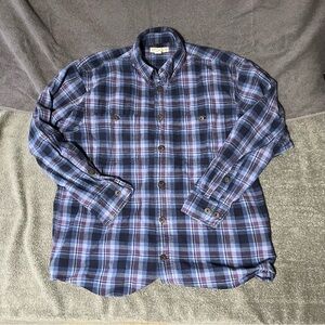 Men’s Medium Duluth Trading Blue Plaid Free Swinging’ Flannel Shirt